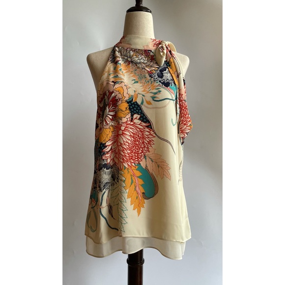 Anthropologie Tops - Anthro Rose & Olive Blouse Tie Floral Cream Med